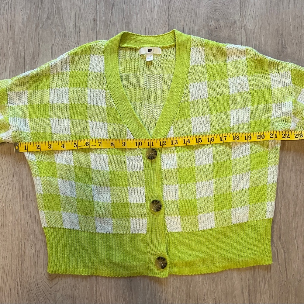 NORDSTROM BP Neon Checkered Plaid Oversized Crop Cardigan Sweater 100% Cotton - Picture 6 of 7
